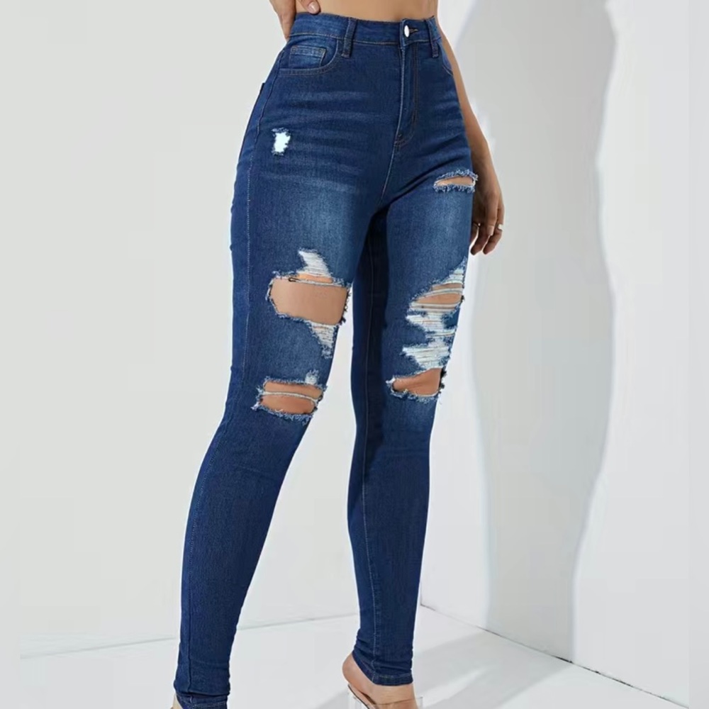 Large blue ripped jeans